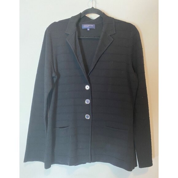 Jones New York Signature Black Blazer Jacket Textured Buttons & Pockets Large - Picture 2 of 10